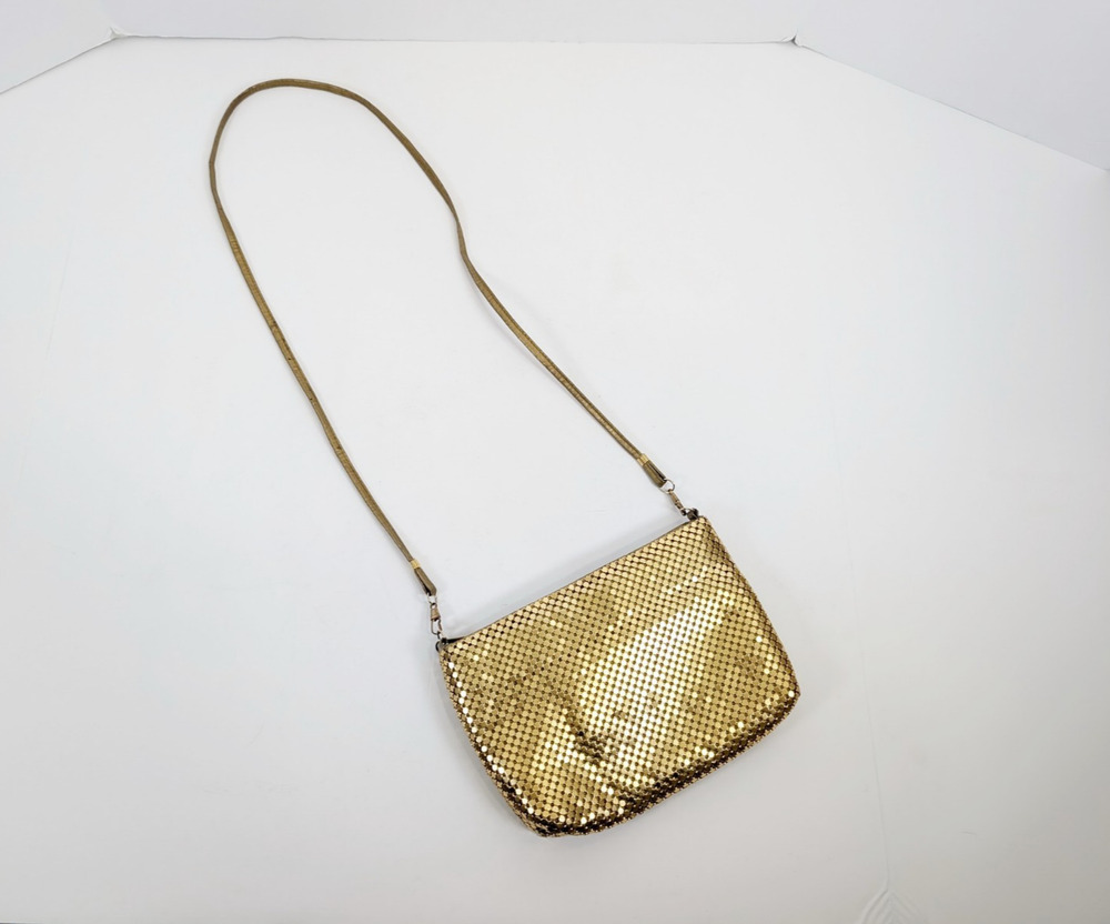 Vintage 80s Purse La Regale Gold Metallic Mesh Crossbody Evening